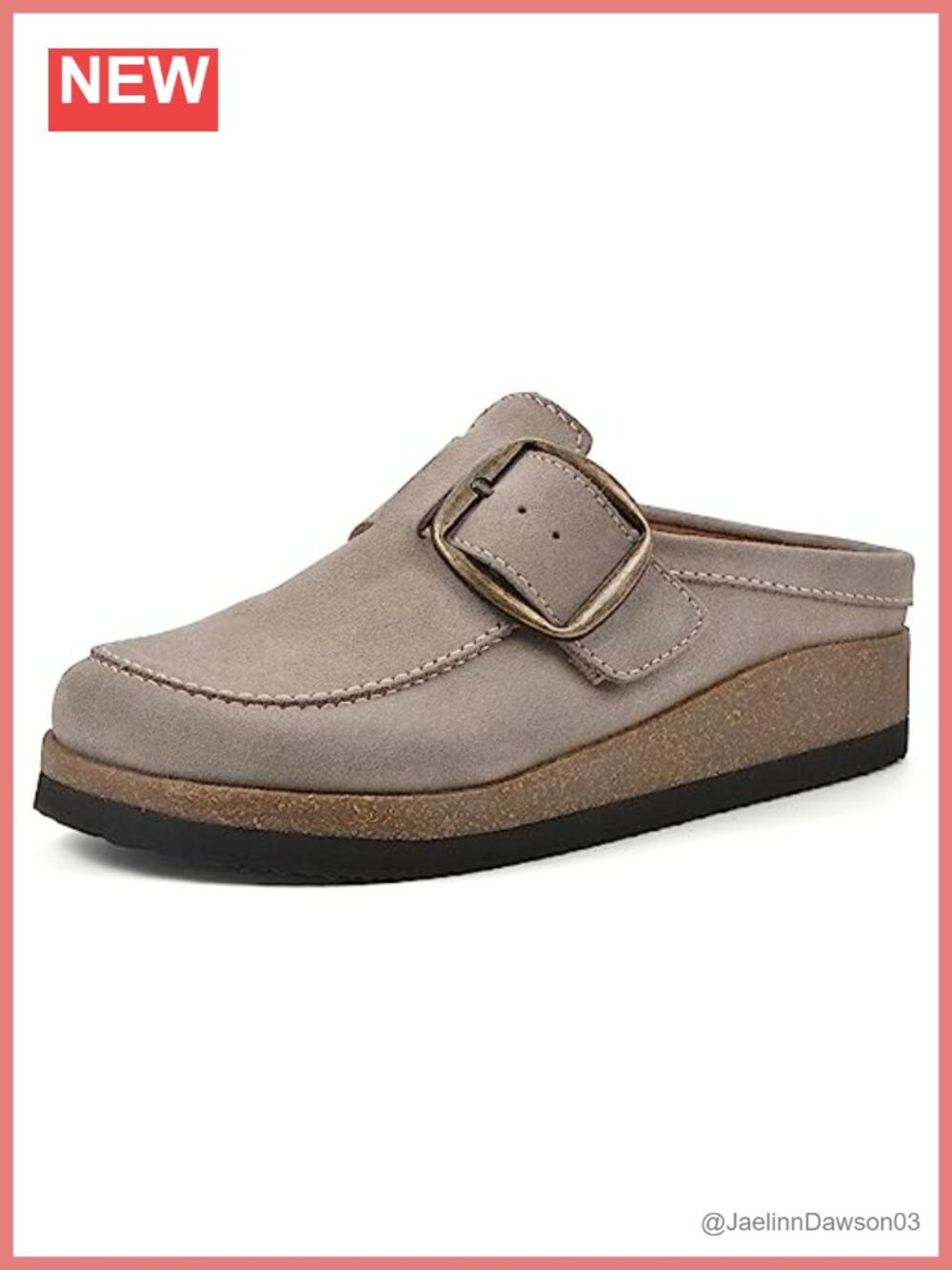 Women's Leather Mules with Buckle, Cushioned Cork Footbed